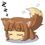  :&gt; animal_ears brown_hair chibi holo lowres sleeping solo spice_and_wolf tail wolf_ears yunkaasu_(kakushiaji) 