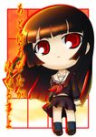  bangs black_hair black_serafuku black_skirt blunt_bangs chibi enma_ai hime_cut jigoku_shoujo long_hair michu red_eyes school_uniform serafuku skirt socks solo 