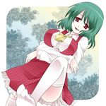  bad_id bad_pixiv_id banned_artist breasts dutch_angle feet green_hair huge_breasts kazami_yuuka pov red_eyes short_hair solo tepengu thighhighs touhou white_legwear 