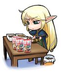  armor artist_request blonde_hair blue_cape cape chibi circlet deedlit elf green_eyes long_hair pointy_ears record_of_lodoss_war solo 
