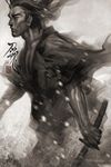  copyright_request greyscale japanese_clothes kataginu katana male_focus monochrome samurai signature solo stanley_lau sword weapon 