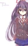 :| bad_id bad_pixiv_id character_name closed_mouth date_a_live long_hair looking_at_viewer mishima_kurone purple_eyes purple_hair school_uniform simple_background skirt solo very_long_hair white_background yatogami_tooka 