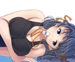  bare_shoulders blue_background blue_eyes blue_hair breasts cleavage gradient gradient_background large_breasts long_hair looking_down masao one-piece_swimsuit original school_swimsuit solo swimsuit upper_body whistle white_background 