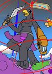  alien avian avian_(starbound) beak black_skin breasts cloud clouds female floating landscape laser loincloth low-angle_shot matter_manipulator outside spacecraft starbound sword talons technology topless trout_(artist) unknown_artist video_games weapon worm&#039;s-eye_view worm's-eye_view 