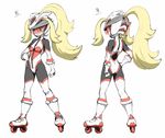  alternate_costume aozame_takao bicycle_helmet blonde_hair bodysuit full_body gloves green_eyes gym_leader helmet koruni_(pokemon) long_hair multiple_views pokemon pokemon_(game) pokemon_xy ponytail roller_skates skates skin_tight smile two_side_up 