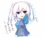  bad_id bad_pixiv_id blue_eyes chibi ciel_sacred hand_on_hip heterochromia looking_at_viewer mishima_kurone original red_eyes shirokami_project simple_background smile solo translation_request white_background white_hair 