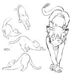  animal_ears cat cat_ears cat_tail closed_eyes coin_rand greyscale hands monochrome multiple_views neko_otouto original paws pointy_hair shorts simple_background sketch stretch tail translation_request wavy_mouth white_background 