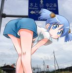  ass bent_over blue_eyes blue_hair highres naganohara_mio nichijou panties rokushaku_neko shorts twintails underwear upshorts 