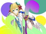  blonde_hair chinese_clothes green_eyes hair_ornament meimei_(p&amp;d) okeriba puzzle_&amp;_dragons smile snake solo turtle_shell 
