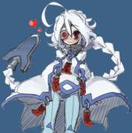  ahoge blazblue bodysuit cape empty_eyes eyepatch hair_weapon nikukabe nu-13 red_eyes silver_hair 