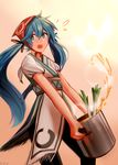  aqua_eyes aqua_hair artist_name bad_id bad_pixiv_id cooking hatsune_miku highres japanese_clothes kky long_hair open_mouth pot solo spring_onion twintails very_long_hair vocaloid 