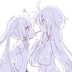  anceril_sacred bad_id bad_pixiv_id blush ciel_sacred eye_contact flat_chest food long_hair looking_at_another mishima_kurone monochrome multiple_girls original pocky pocky_kiss shared_food shirokami_project siblings simple_background sisters very_long_hair white_background 