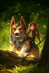  armor dog fairy forest minigirl nature original pointy_ears polearm sandara solo spear weapon welsh_corgi 