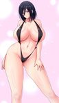  1girl bikini black_bikini black_eyes black_hair breasts curvy female huge_breasts kyoukai_no_kanata nase_izumi navel saogokushi sling_bikini solo standing swimsuit wide_hips 