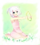  anceril_sacred bad_id bad_pixiv_id blue_eyes blush dress flower flower_wreath mishima_kurone open_mouth original shirokami_project short_hair smile solo white_hair 