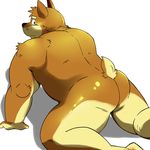  anthro biceps butt canine dog fur looking_at_viewer looking_back male mammal mooning muscles nude plain_background shiba-kenta solo 