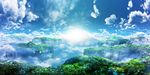  cloud day floating_island forest highres landscape nature no_humans original scenery sky sun water waterfall y-k_(y_k14) 