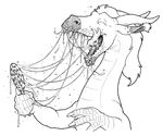  candy chinese_dragon claws dragon drooling eyes_closed fangs forked_tongue hair happy helvetica_(artist) horn looking_pleasured messy monochrome open_mouth plain_background saliva scalie solo teeth tongue 