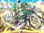  armor armored_dress athena_(p&amp;d) breastplate green_hair helmet long_hair okeriba polearm puzzle_&amp;_dragons red_eyes shield solo spear weapon 