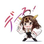  brown_eyes brown_hair chibi japanese_clothes kantai_collection kongou_(kantai_collection) ribbon-trimmed_sleeves ribbon_trim solo translated yume_shokunin 