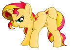  butt cupcakesponyazz cutie_mark equestria_girls equine female feral fur green_eyes hair horn horse mammal my_little_pony plain_background pony presenting pussy solo sunset_shimmer_(eg) two_tone_hair unicorn yellow_fur 