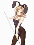  animal_ears bangs bare_shoulders billiards black_legwear blush bow bowtie breasts brown_eyes brown_hair bunny_ears bunny_tail bunnysuit cleavage cue_stick detached_collar fake_animal_ears fake_tail finger_to_mouth from_side girlfriend_(kari) hair_bobbles hair_ornament hair_over_shoulder hairband head_tilt highleg holding looking_at_viewer low_twintails miso_(de-ra) pantyhose short_hair small_breasts standing swept_bangs tail tamai_remi twintails wrist_cuffs 
