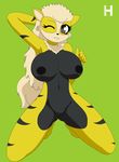  anthrofied arcanine big_breasts breasts canine female green_background grey_eyes hi_res honwell kneeling looking_at_viewer mammal nintendo plain_background pok&#233;mon pok&eacute;mon pussy shiny solo video_games 
