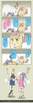  5koma :d bathing bathrobe beamed_eighth_notes blonde_hair blue_hair blue_legwear bow check_translation comic eighth_note green_eyes hair_bow hair_up highres i-19_(kantai_collection) kantai_collection long_hair mitsubishi_heavy_industries multiple_girls musical_note open_mouth rubber_duck school_uniform sidelocks smile socks speech_bubble suetake_(kinrui) towel toy_boat translated translation_request twintails yuudachi_(kantai_collection) |_| 