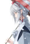  chin_strap hat inubashiri_momiji oriental_umbrella red_eyes rokuwata_tomoe short_hair silver_hair simple_background solo tokin_hat touhou umbrella white_background 