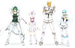  blonde_hair blue_hair ebippoid gamagouri_ira glasses green_hair group hat inumuta_houka jakuzure_nonon kill_la_kill necklace pink_hair sanageyama_uzu uniform white wink 