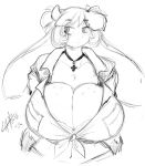  anthro big_breasts big_ears bovine bra breasts cattle chalo cleavage clothed clothing female hair horn huge_breasts jewelry las_lindas looking_away mammal monochrome mora_linda necklace short_hair sketch solo tied_shirt underwear watermark 