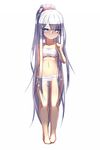  bandages barefoot blue_eyes breasts dev full_body hair_ornament hairclip highres long_hair naked_bandage navel ponytail sarashi silver_hair simple_background small_breasts snowflake_hair_ornament solo suzuhara_yukino unleashed very_long_hair white_background 