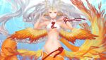  bicolored_eyes braids bubbles daikichi_maru long_hair mermaid navel original underwater white_hair wings 