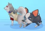  blue_eyes crossover dog greenmarine headphones headphones_around_neck iggy_(jojo) jojo_no_kimyou_na_bouken koromaru mini_wings no_humans parody persona persona_3 red_eyes smelling 