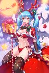  arm_support bad_id bad_pixiv_id bikini blue_hair boots box breasts christmas cleavage eng_(hypark1102) fur_trim gift gift_box gloves hair_ornament hat heart large_breasts letter long_hair looking_at_viewer luthica_preventer mouth_hold navel ornament red_eyes ribbon sack santa_boots santa_costume side-tie_bikini sitting sitting_on_object snowflakes solo star swimsuit sword_girls thighhighs twintails very_long_hair 