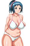  1girl altc41096 blue_hair breasts gundam gundam_build_fighters huge_breasts iori_rinko milf navel ponytail simple_background solo 