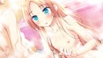  16:9 1boy 1girl arima_yousuke blonde_hair blue_eyes blush collarbone game_cg hatano_ririko ko~cha long_hair nipples nude wet witch&#039;s_garden witch's_garden 