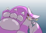  &#38738;&#65299; ?? ambiguous_gender claws close-up foot_focus grin hindpaw mienshao nintendo pawpads paws pok&#233;mon red_eyes solo stomping submissive_pov toe_claws video_games 