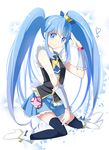  black_legwear blue_eyes blue_hair blue_skirt brooch buts_(11067) colored_eyelashes crown cure_princess earrings full_body happinesscharge_precure! highres jewelry long_hair magical_girl mini_crown precure shirayuki_hime shoes skirt smile solo thighhighs twintails wrist_cuffs zettai_ryouiki 