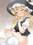  blonde_hair bloomers bloomers_pull blush braid check_translation commentary_request hammer_(sunset_beach) hat kirisame_marisa long_hair md5_mismatch single_braid solo tears touhou translation_request underwear yellow_eyes 