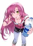  :p adjusting_hair bottle bra breasts capri_pants cleavage decchi_oyabun downblouse drink foreshortening hairband long_hair one_eye_closed original pants pink_hair small_breasts solo tongue tongue_out underwear water_bottle yellow_eyes 
