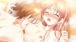  16:9 1boy 1girl arima_yousuke blonde_hair blush breast_sucking breasts brown_hair collarbone eyes_closed game_cg hatano_ririko ko~cha long_hair nipples nude short_hair wet witch&#039;s_garden witch's_garden 