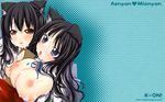  akiyama_mio animal_ears black_hair blue_eyes breasts brown_eyes cum k-on! nakano_azusa shiromomo 