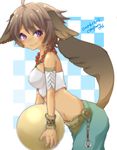  absurdres ahoge animal_ears bad_id bad_pixiv_id ball bracelet commentary_request elbia_hernaiman highres jewelry kjula midriff necklace outbreak_company purple_eyes solo tail wolf_ears wolf_tail 