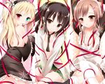  bicolored_eyes blush boku_wa_tomodachi_ga_sukunai cleavage glasses hasegawa_kobato jpeg_artifacts kusunoki_yukimura maid natsumi_(artist) open_shirt shiguma_rika thighhighs underboob 