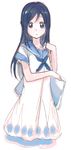  blue_eyes blue_hair blue_sailor_collar dokidoki!_precure dress hishikawa_rikka kirisawa_saki long_hair looking_at_viewer precure sailor_collar sailor_dress school_uniform serafuku simple_background solo white_background 