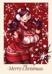  1girl antlers beryl_(junkpuyo) breasts christmas christmas_sweater happy highres junkpuyo large_breasts long_hair looking_at_viewer original short_twintails smile solo sweater tagme twintails 