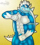  abs anthro balls biceps big_muscles blue_penis blue_skin brumal claws collar erection fangs grey_skin grin hair holding_penis horn humanoid_penis koopa leaking lukoi male mario_bros masturbation muscles nintendo nokamarau nude pecs penis plain_background precum presenting scalie shell smile solo spikes standing teeth thumbs_up video_games white_eyes white_hair white_skin 