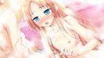  16:9 1boy 1girl arima_yousuke blonde_hair blue_eyes blush collarbone game_cg hatano_ririko ko~cha long_hair nipples nude wet witch&#039;s_garden witch's_garden 