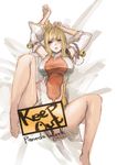  bad_id bad_pixiv_id barefoot blade_&amp;_soul blonde_hair blue_eyes breasts large_breasts long_hair looking_at_viewer lying mole on_back pandea_work solo 